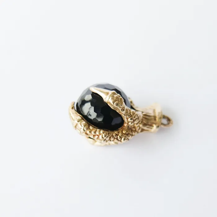 aliceeden Charm Necklaces Vintage 9ct Gold Onyx Eagle Claw Charm