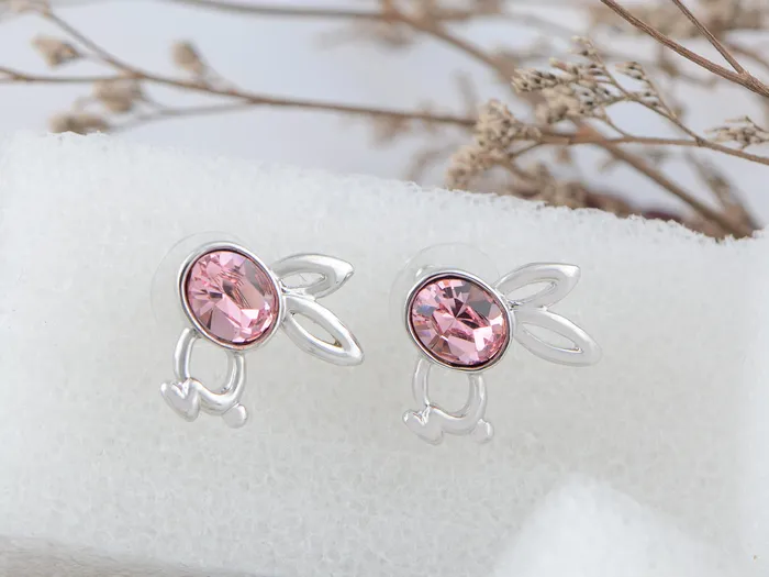 Alilang Earrings Swarovski Crystal Element Silver Pink Flower Leaf Swirl Stud Earrings Alilang Earrings Swarovski Crystal Element Silver Pink Flower Leaf Swirl Stud Earrings