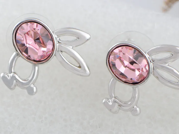 Alilang Earrings Swarovski Crystal Element Silver Pink Flower Leaf Swirl Stud Earrings Alilang Earrings Swarovski Crystal Element Silver Pink Flower Leaf Swirl Stud Earrings