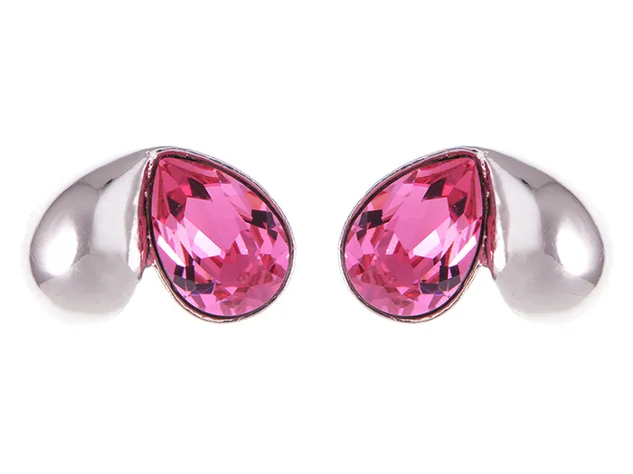 Alilang Earrings Swarovski Crystal Element Silver Pink Flower Leaf Swirl Stud Earrings Alilang Earrings Swarovski Crystal Element Silver Pink Flower Leaf Swirl Stud Earrings