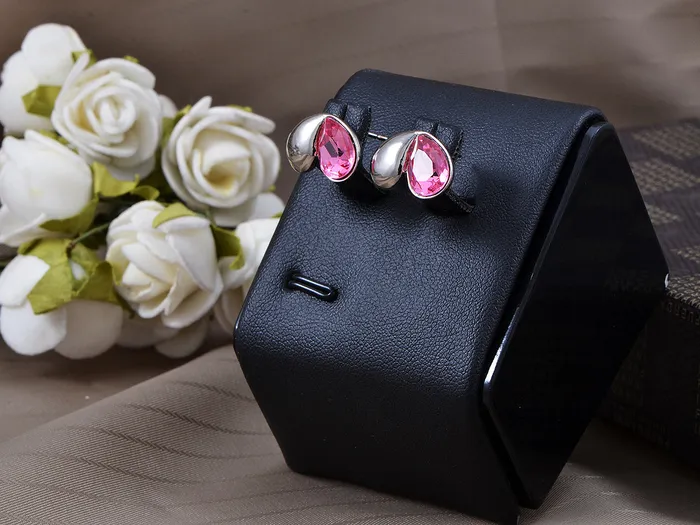 Alilang Earrings Swarovski Crystal Element Silver Pink Flower Leaf Swirl Stud Earrings Alilang Earrings Swarovski Crystal Element Silver Pink Flower Leaf Swirl Stud Earrings