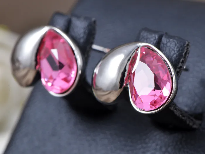 Alilang Earrings Swarovski Crystal Element Silver Pink Flower Leaf Swirl Stud Earrings Alilang Earrings Swarovski Crystal Element Silver Pink Flower Leaf Swirl Stud Earrings