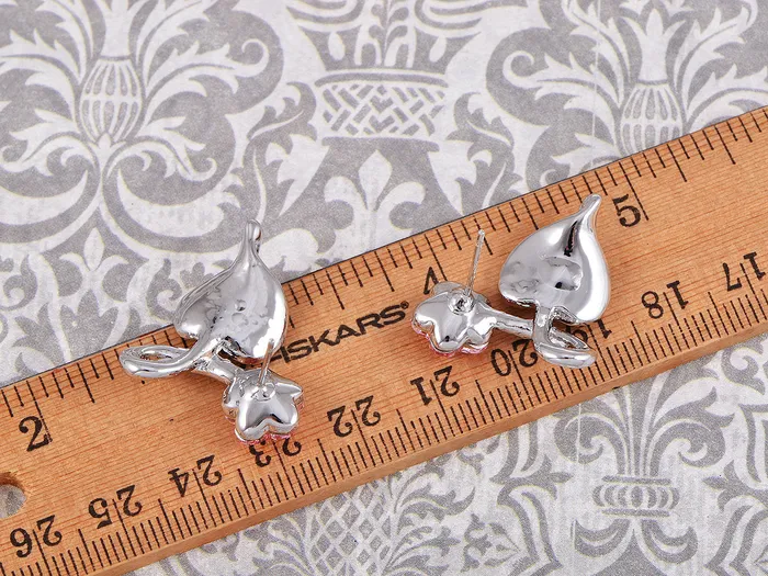Alilang Earrings Swarovski Crystal Element Silver Pink Flower Leaf Swirl Stud Earrings Alilang Earrings Swarovski Crystal Element Silver Pink Flower Leaf Swirl Stud Earrings