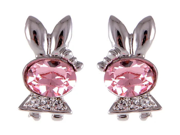 Alilang Earrings Swarovski Crystal Element Silver Pink Flower Leaf Swirl Stud Earrings Alilang Earrings Swarovski Crystal Element Silver Pink Flower Leaf Swirl Stud Earrings