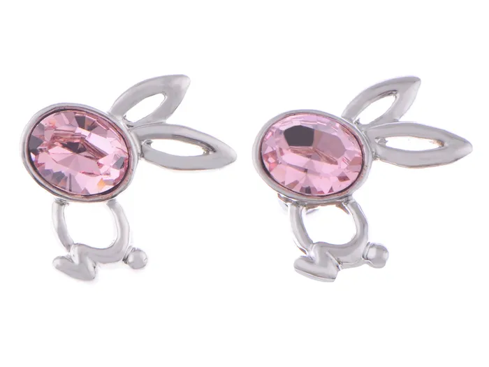 Alilang Earrings Swarovski Crystal Element Silver Pink Flower Leaf Swirl Stud Earrings Alilang Earrings Swarovski Crystal Element Silver Pink Flower Leaf Swirl Stud Earrings
