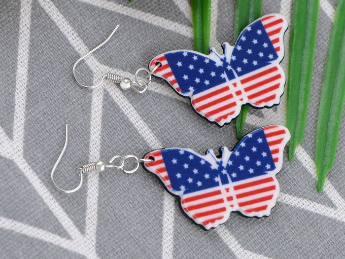 American Flag Butterfly HeartShaped Earrings ALILANG Earrings American Flag Butterfly HeartShaped Earrings ALILANG Earrings