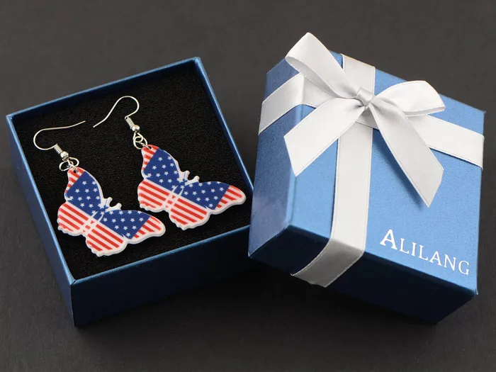 American Flag Butterfly HeartShaped Earrings ALILANG Earrings American Flag Butterfly HeartShaped Earrings ALILANG Earrings