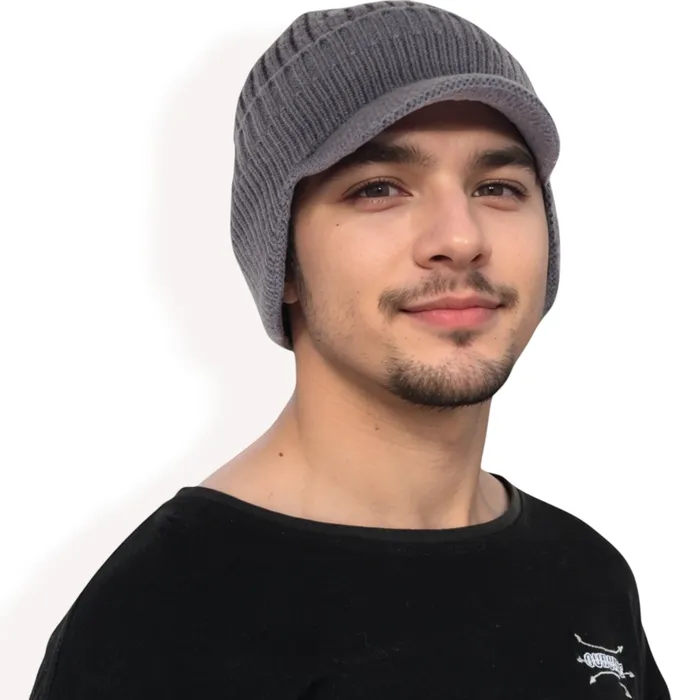 AnnaKaci Earrings Mens Ribbed Knit Baseball Cap with Ear Flap Coverage for Winter Warmth and Style