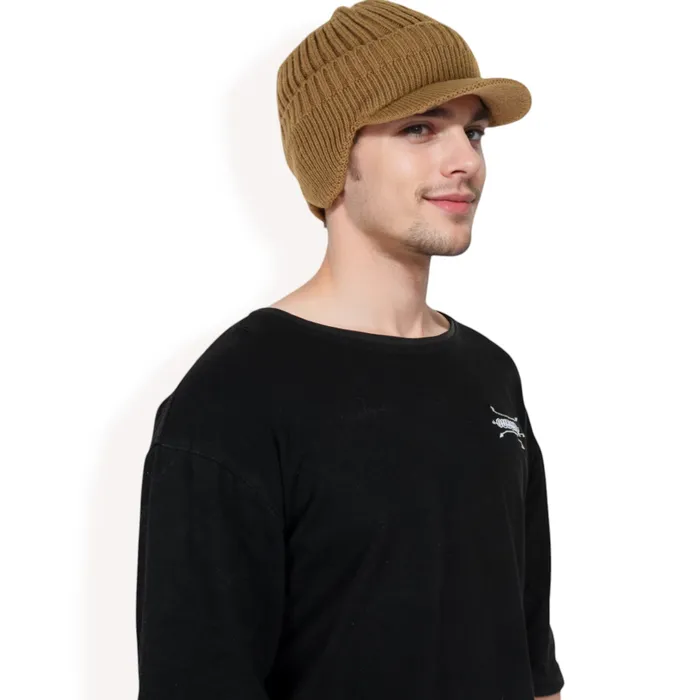 AnnaKaci Earrings Mens Ribbed Knit Baseball Cap with Ear Flap Coverage for Winter Warmth and Style