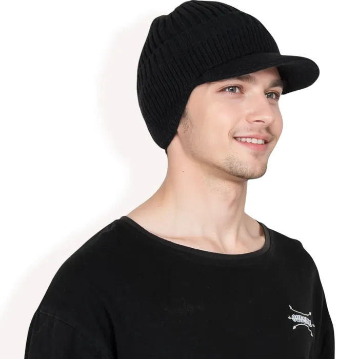 AnnaKaci Earrings Mens Ribbed Knit Baseball Cap with Ear Flap Coverage for Winter Warmth and Style