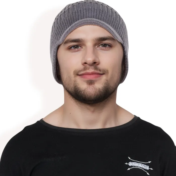 AnnaKaci Earrings Mens Ribbed Knit Baseball Cap with Ear Flap Coverage for Winter Warmth and Style