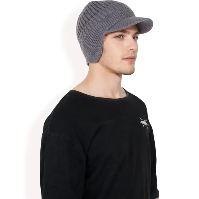 AnnaKaci Earrings Mens Ribbed Knit Baseball Cap with Ear Flap Coverage for Winter Warmth and Style