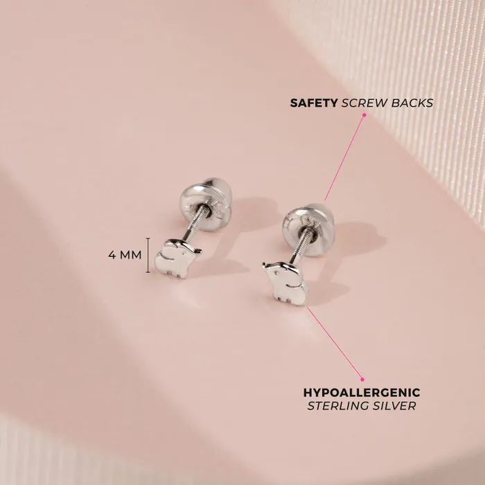 Baby Elephant 4mm Baby Toddler Kids Earrings Screw Back Sterling Silver Baby Screw Back Earrings Earrings