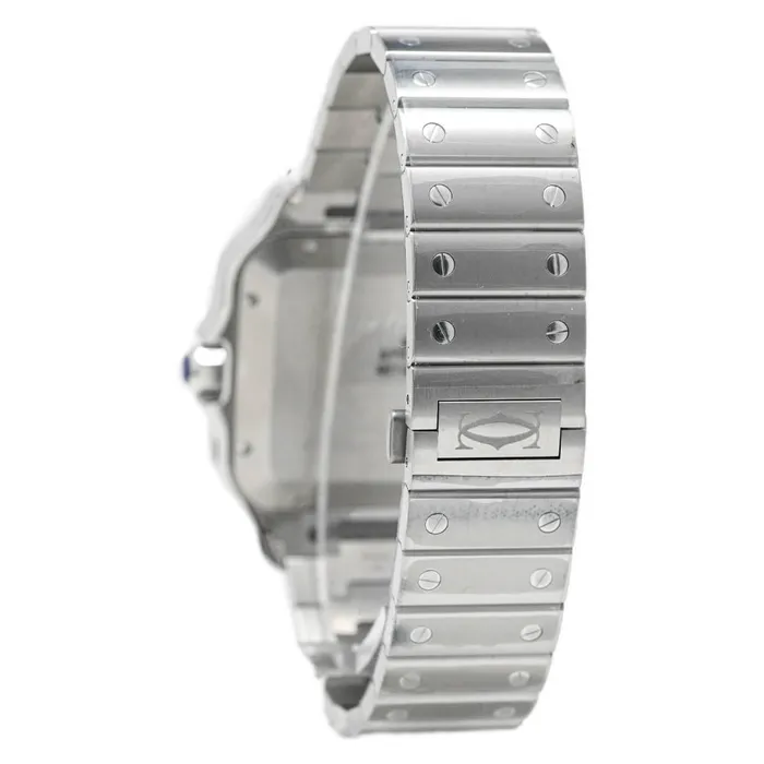 Bracelets Happy Jewelers Cartier Mens Santos Stainless Steel 398mm Blue Roman Dial Watch Reference WSSA0030
