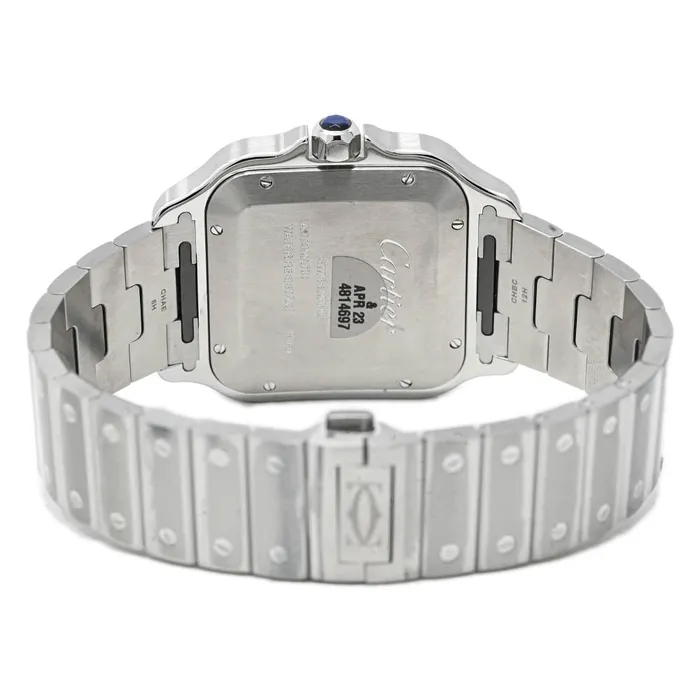 Bracelets Happy Jewelers Cartier Mens Santos Stainless Steel 398mm Blue Roman Dial Watch Reference WSSA0030