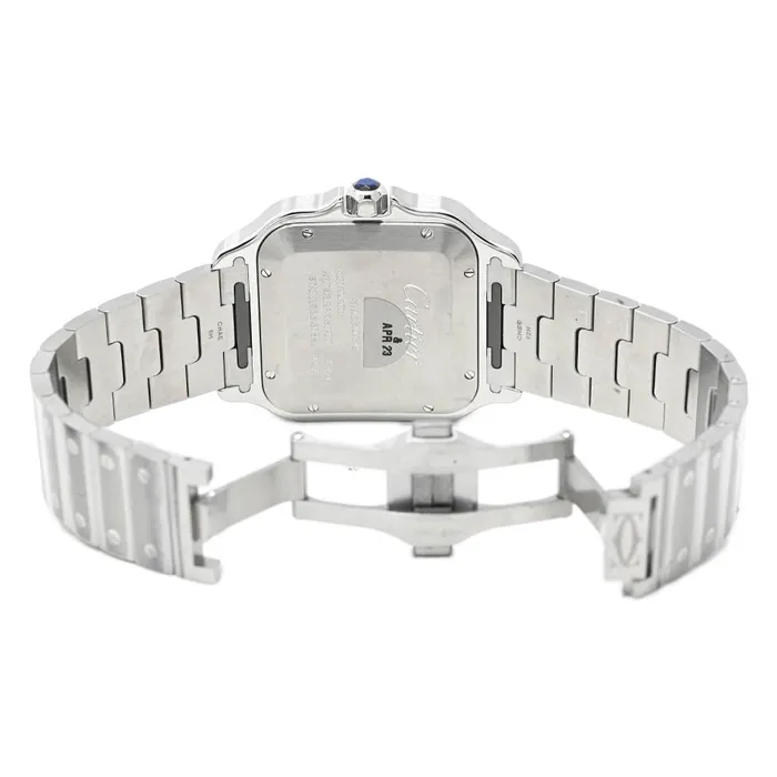 Bracelets Happy Jewelers Cartier Mens Santos Stainless Steel 398mm Blue Roman Dial Watch Reference WSSA0030