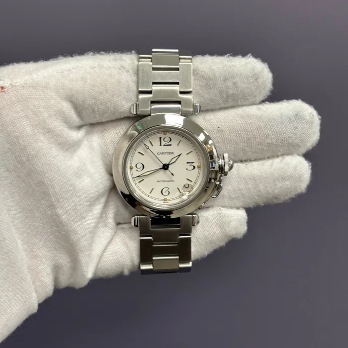 Cartier Pasha 35mm White Dial Watch Ref W31015M7 Happy Jewelers Watches Cartier Pasha 35mm White Dial Watch Ref W31015M7 Happy Jewelers Watches
