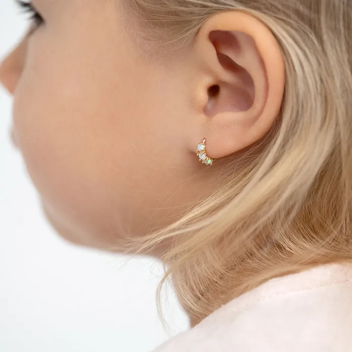 Earrings Baby Hoop Earrings 14k Gold Opal Pronged 7mm Baby Toddler Kids Earrings Hoop