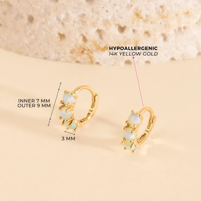 Earrings Baby Hoop Earrings 14k Gold Opal Pronged 7mm Baby Toddler Kids Earrings Hoop
