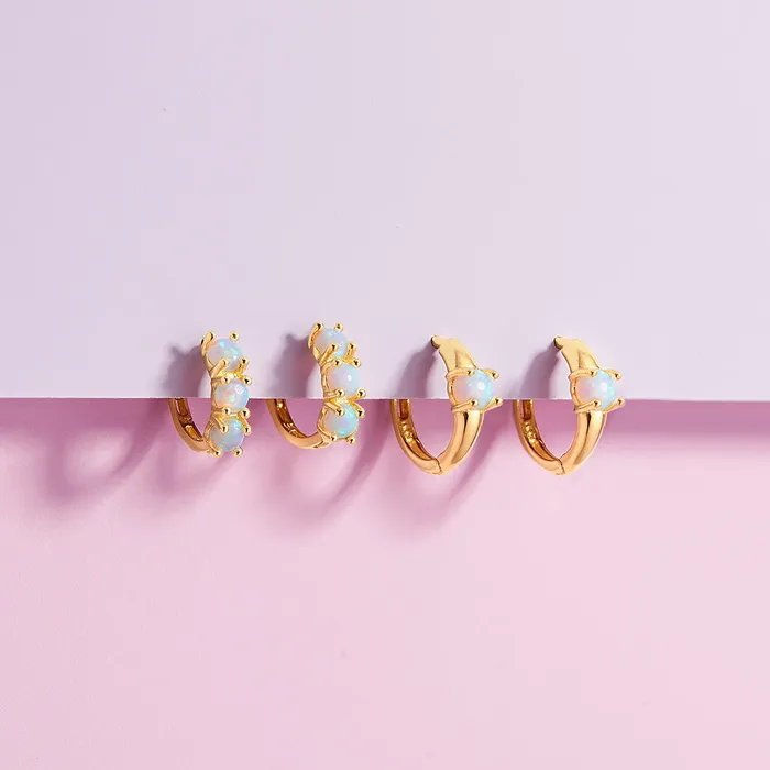 Earrings Baby Hoop Earrings 14k Gold Opal Pronged 7mm Baby Toddler Kids Earrings Hoop