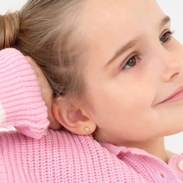 Earrings Baby Screw Back Earrings 14k Gold Round CZ Encrusted Kids Childrens Girls Earrings Safety Screw Back