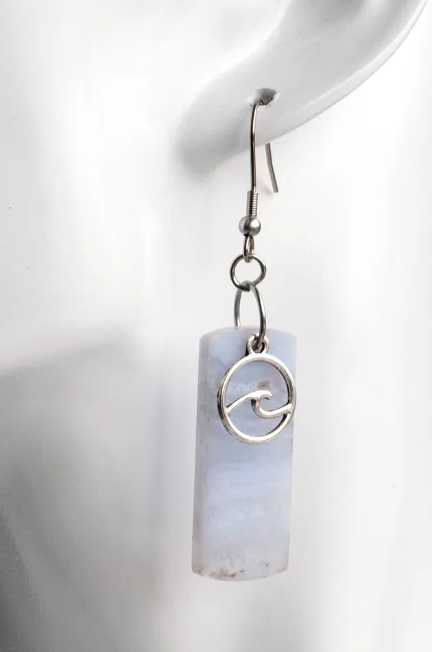 Earrings Blue Lace Agate Wave Earrings Fierce Lynx Designs