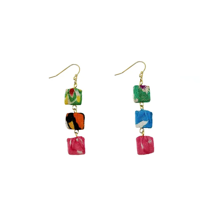 Earrings Kantha Fluid Square Trio Earrings WorldFinds