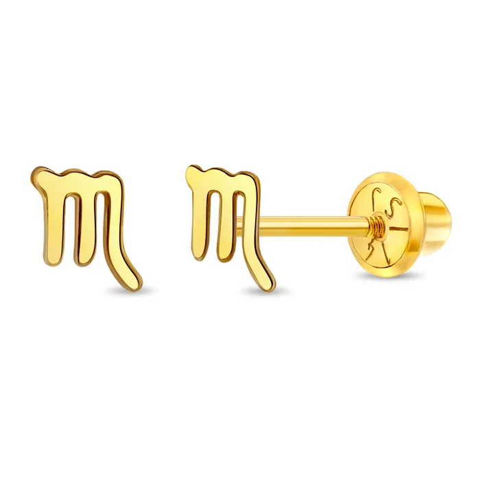 Earrings Kids Screw Back Earrings 14k Gold Dainty Zodiac Sign Baby Toddler Kids Earrings Safety Screw Back