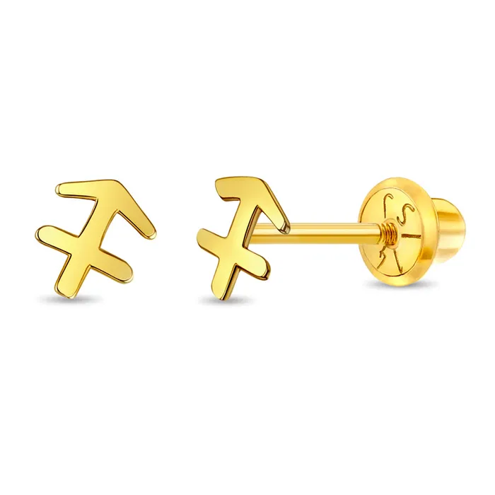 Earrings Kids Screw Back Earrings 14k Gold Dainty Zodiac Sign Baby Toddler Kids Earrings Safety Screw Back