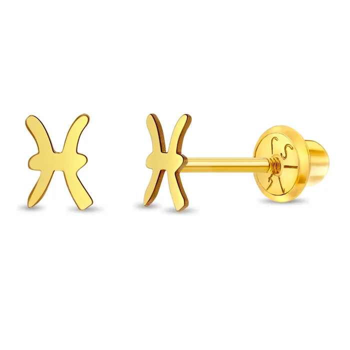 Earrings Kids Screw Back Earrings 14k Gold Dainty Zodiac Sign Baby Toddler Kids Earrings Safety Screw Back