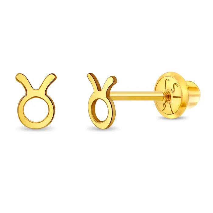 Earrings Kids Screw Back Earrings 14k Gold Dainty Zodiac Sign Baby Toddler Kids Earrings Safety Screw Back