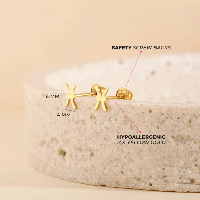 Earrings Kids Screw Back Earrings 14k Gold Dainty Zodiac Sign Baby Toddler Kids Earrings Safety Screw Back