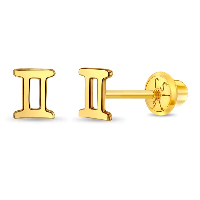 Earrings Kids Screw Back Earrings 14k Gold Dainty Zodiac Sign Baby Toddler Kids Earrings Safety Screw Back
