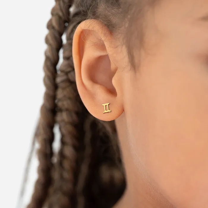 Earrings Kids Screw Back Earrings 14k Gold Dainty Zodiac Sign Baby Toddler Kids Earrings Safety Screw Back