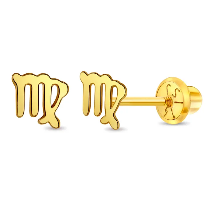 Earrings Kids Screw Back Earrings 14k Gold Dainty Zodiac Sign Baby Toddler Kids Earrings Safety Screw Back