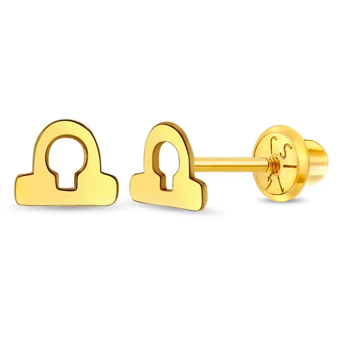 Earrings Kids Screw Back Earrings 14k Gold Dainty Zodiac Sign Baby Toddler Kids Earrings Safety Screw Back