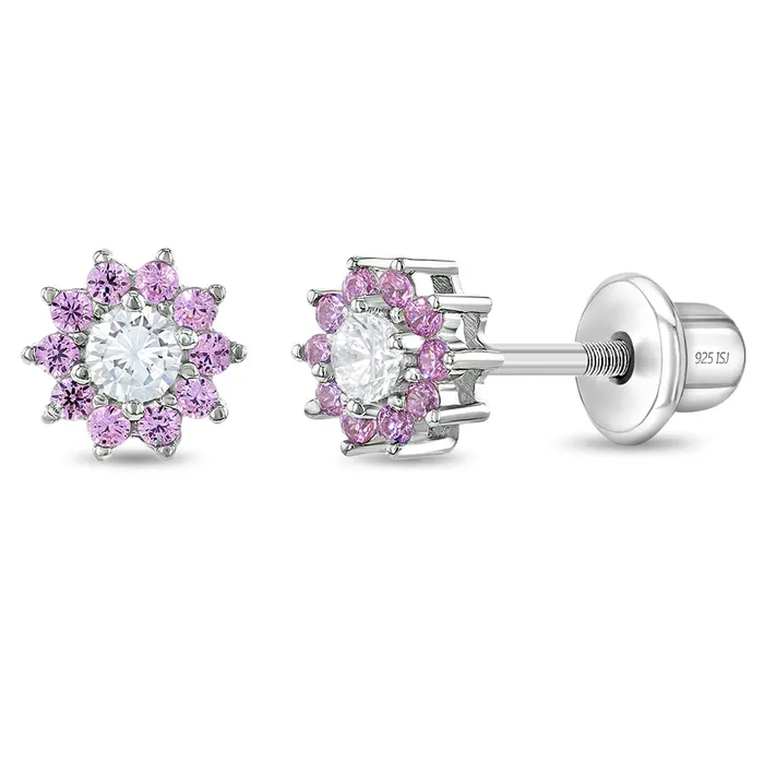 Earrings Kids Screw Back Earrings Pink Clear CZ Flower Kids Childrens Girls Earrings Screw Back Sterling Silver Earrings Kids Screw Back Earrings Pink Clear CZ Flower Kids Childrens Girls Earrings Screw Back Sterling Silver