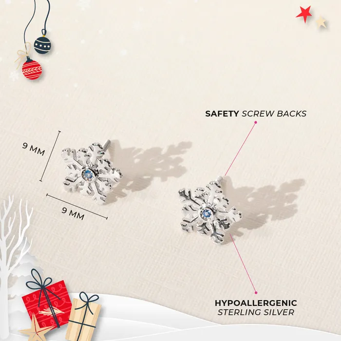 Earrings Kids Screw Back Earrings Winter Christmas Snowflake Kids Childrens Girls Earrings Screw Back Sterling Silver