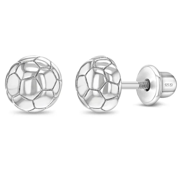 Earrings Polished Soccer Ball Kids Childrens Girls Earrings Screw Back Sterling Silver Kids Screw Back Earrings