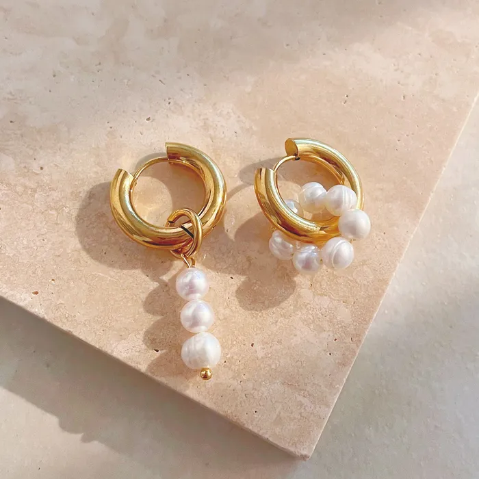 Earrings Refined by AnnaKaci Asymmetrical Pearl Beaded Gold Dangle Earrings
