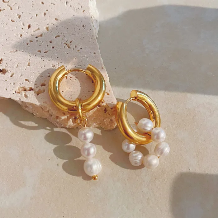 Earrings Refined by AnnaKaci Asymmetrical Pearl Beaded Gold Dangle Earrings