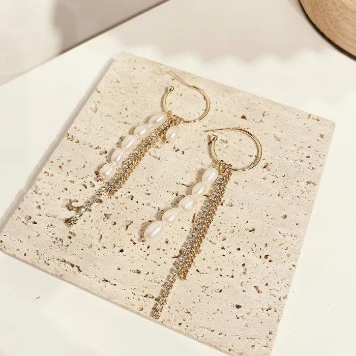Earrings Refined by AnnaKaci Pearl Chain Crystal Dangle Earring