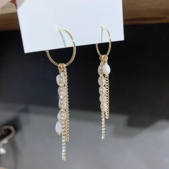Earrings Refined by AnnaKaci Pearl Chain Crystal Dangle Earring