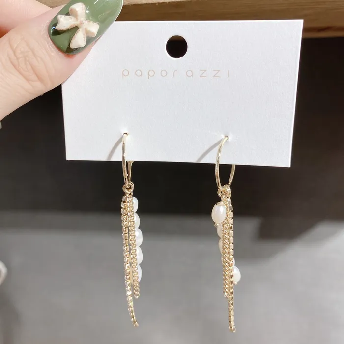Earrings Refined by AnnaKaci Pearl Chain Crystal Dangle Earring
