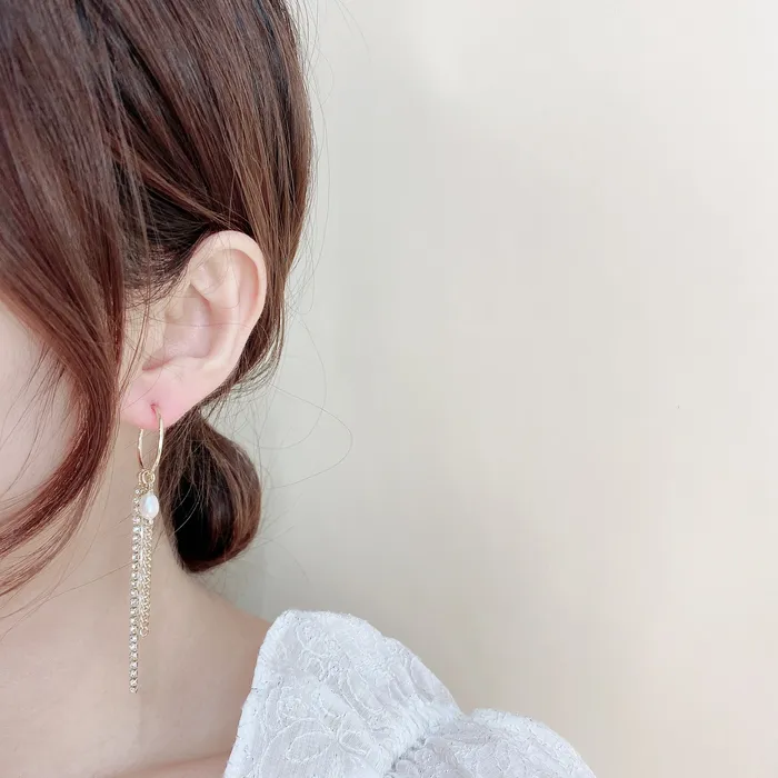 Earrings Refined by AnnaKaci Pearl Chain Crystal Dangle Earring