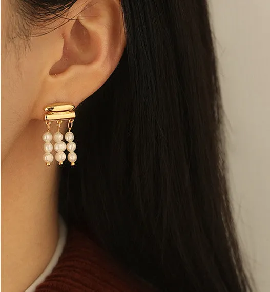 Earrings Refined by AnnaKaci Pearl Curtain Drop Earrings
