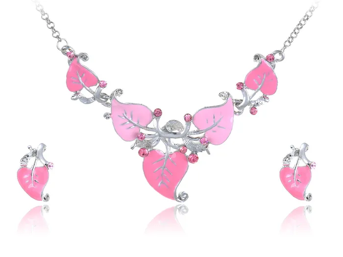 Floral Rose Leaves Vine Branch Enamel Necklace Earring Set Alilang Earrings