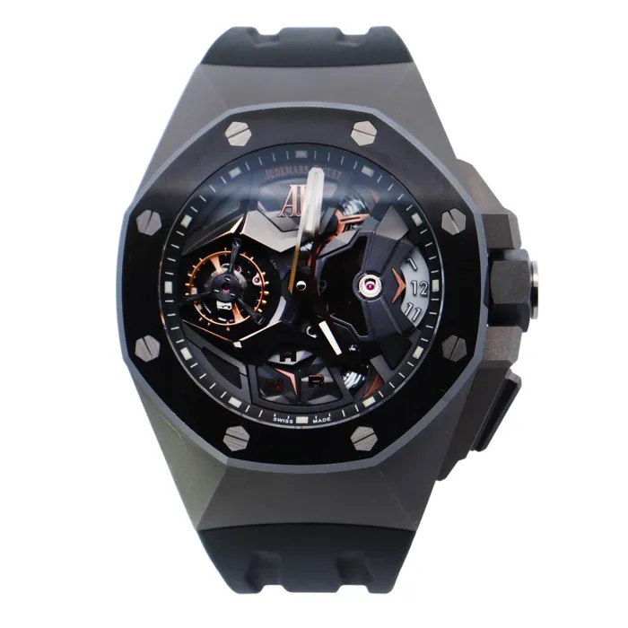 Happy Jewelers Watches Audemars Piguet Royal Oak Concept Flying Tourbillon GMT Titanium 44mm Openworked Dot Dial Watch Reference 26589IOOOD002CA01 Happy Jewelers Watches Audemars Piguet Royal Oak Concept Flying Tourbillon GMT Titanium 44mm Openworked Dot Dial Watch Reference 26589IOOOD002CA01