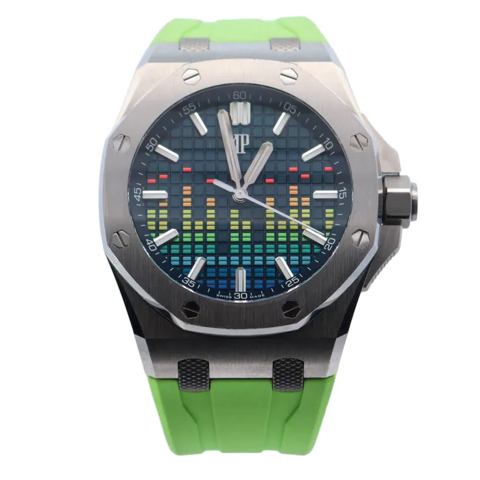 Happy Jewelers Watches Audemars Piguet Royal Oak Offshore Music Edition Titanium 43mm Multicolor Stick Dial Watch Reference 15600TIOOA343CA01 Happy Jewelers Watches Audemars Piguet Royal Oak Offshore Music Edition Titanium 43mm Multicolor Stick Dial Watch Reference 15600TIOOA343CA01