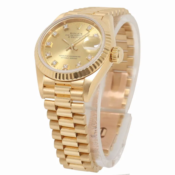Happy Jewelers Watches Rolex Datejust 26 Yellow Gold Champagne Diamond Dial Watch Reference 69178